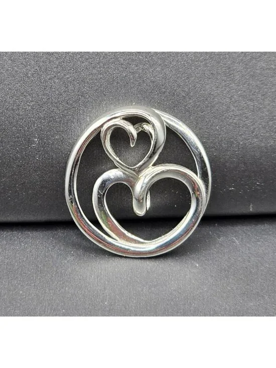 Sterling Silver Mother Daughter Heart Pendant Necklace Open Work Signed LA 925 - Picture 3 of 11